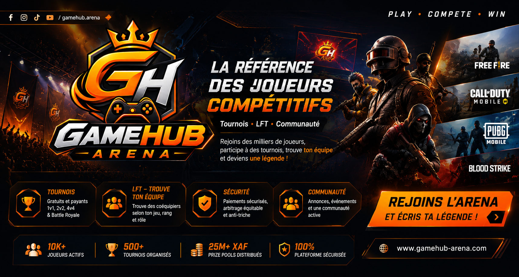 GameHub Arena — Tournois e-sport avec prix en XAF